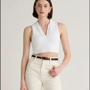 Quince Cropped Polo Ribbed Knit Top | small | white